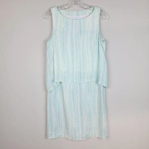 Pure Jill Blue Green Linen Flare Sleeveless Boat Neck Layered Midi Dress Size XS